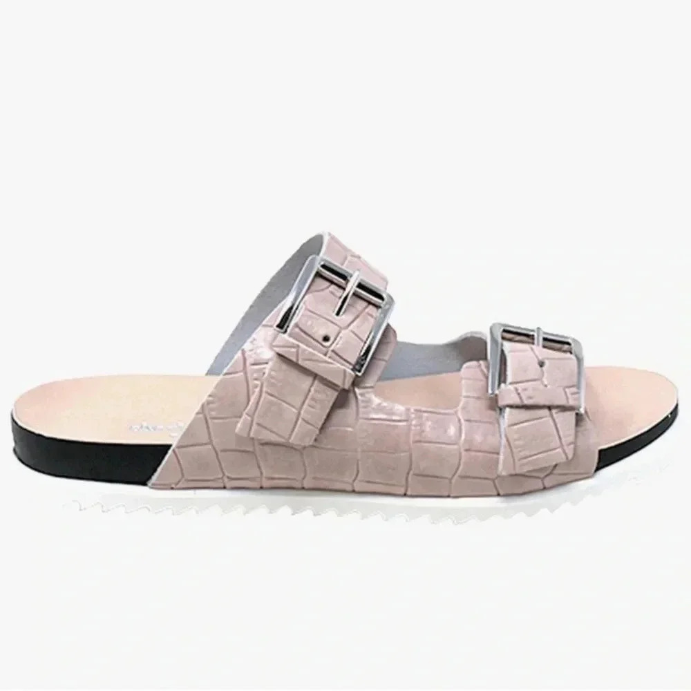 CHARLES DAVID LONNIE FAUX LEATHER CROCODILE EMBOSSED FOOTBED SANDALS